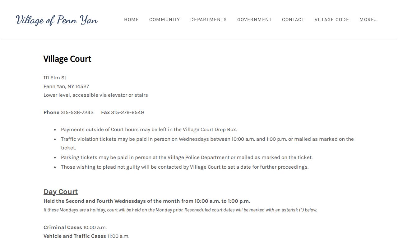 Penn Yan Village Court source for Yates County criminal case records