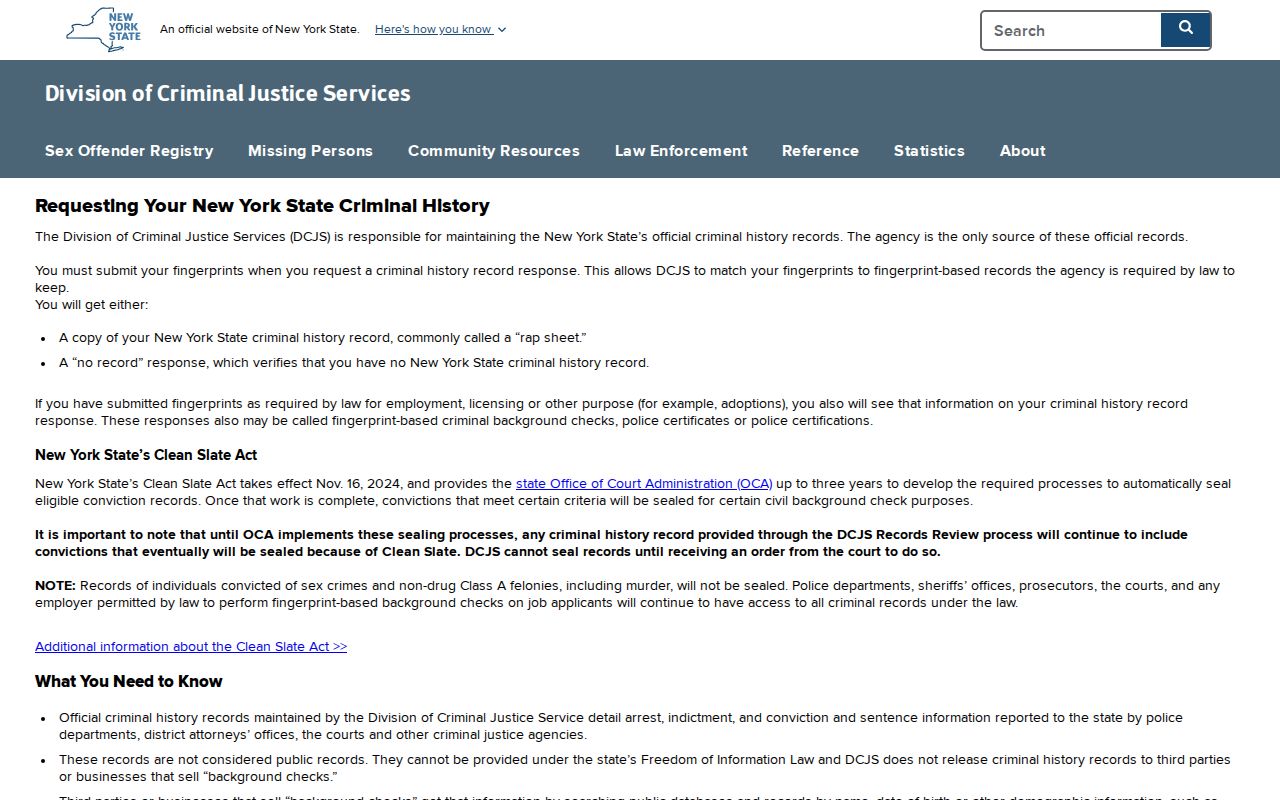 DCJS Personal Record Review and New York Clean Slate information