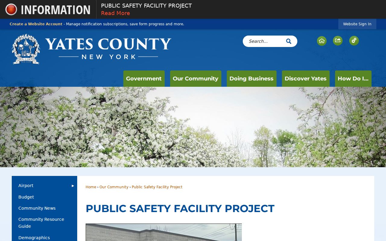 Yates County Public Safety Facility planning page