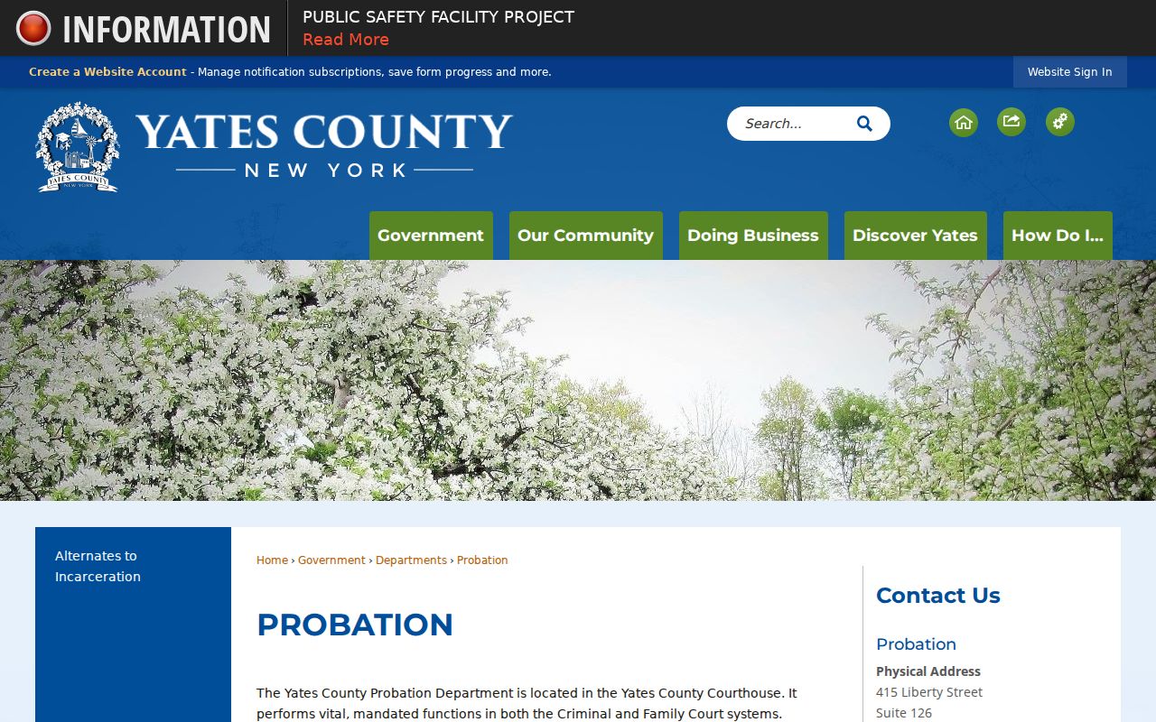 Yates County Probation criminal supervision office information