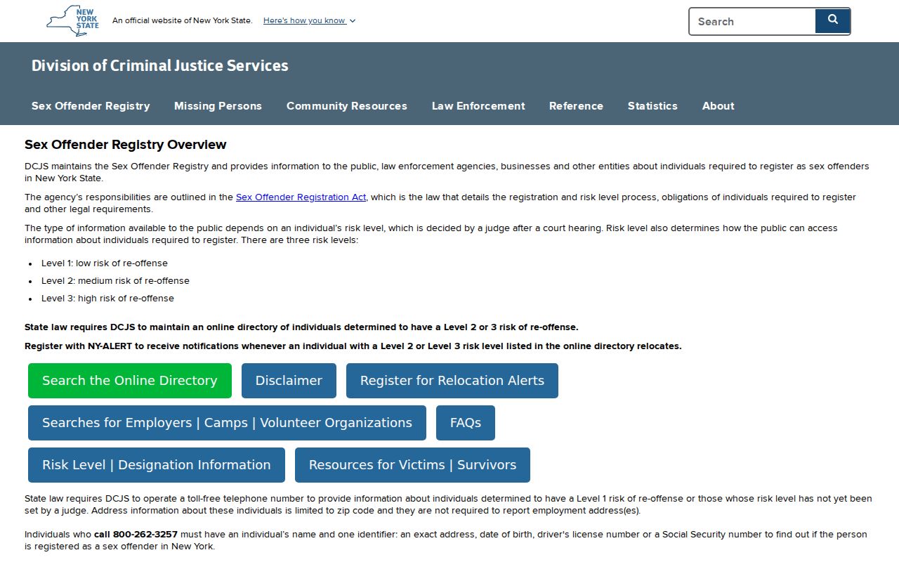 Yates County sex offender registry overview from New York DCJS
